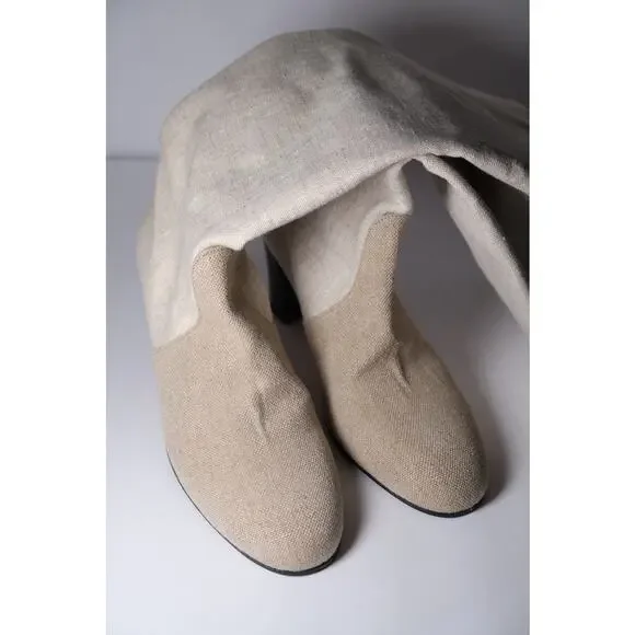 Maryam Nassir Zadeh Cream Woven Linen Norfolk Knee High Boots Womens US 41 / 10 - Picture 4 of 14